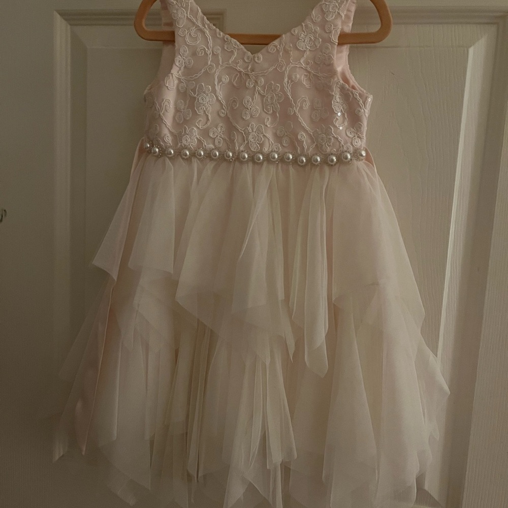 Charming Pink Layered Kids Dress with Floral Embroidery